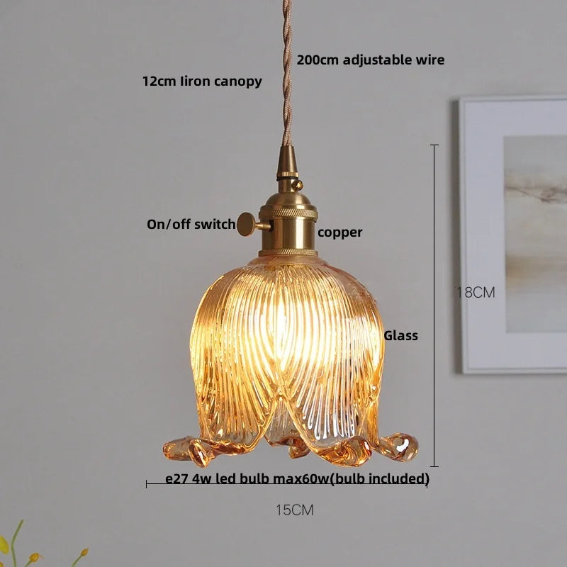 DecorBites™ Amber Glass LED Pendant Light - Modern Copper Hanging Fixture