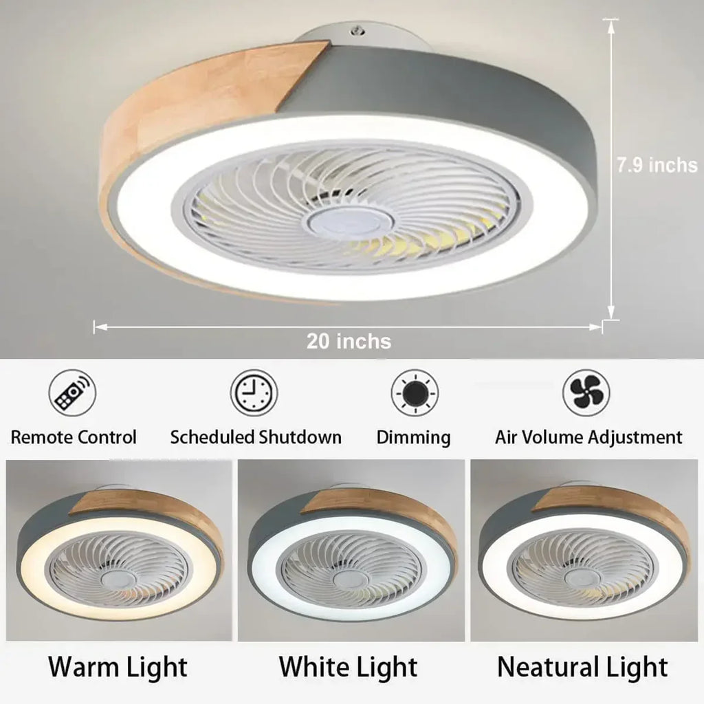 DecorBites™ Low Profile Wood Ceiling Fan Light with Remote Control LED Indoor Air Circulator