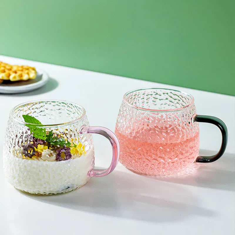 DecorBites™ 400ml Hammer Pattern Glass Mug - Heat Resistant with Hand Handle