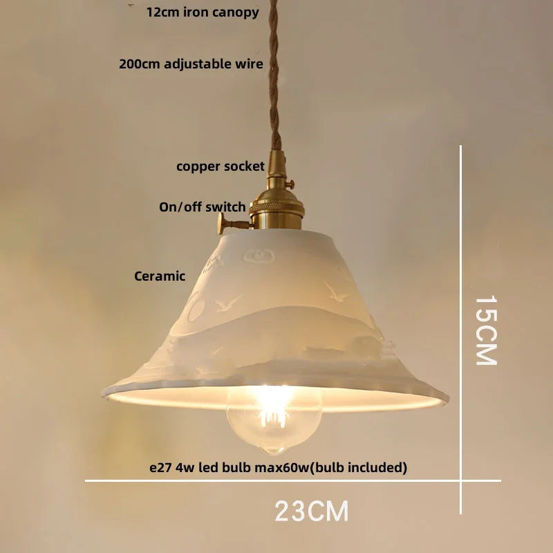 DecorBites™ Ceramic Wood Pendant Lamp LED Hanging Light Fixture for Modern Home Decor