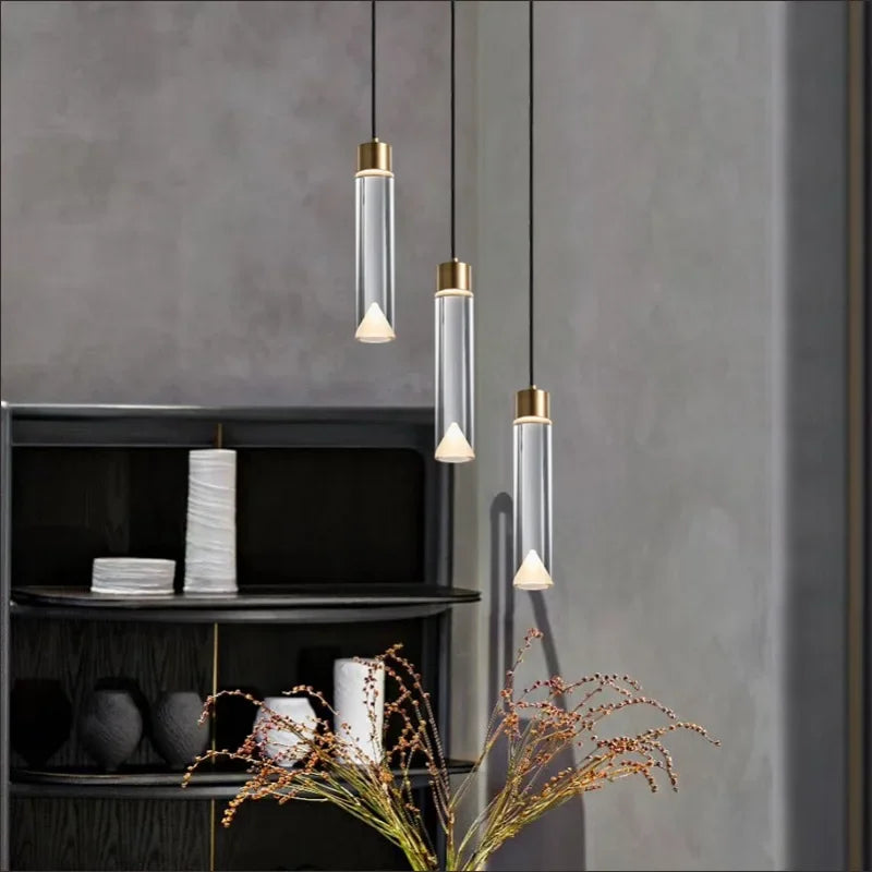 DecorBites™ Clear Crystal Copper Pendant Light for Dining, Kitchen, Bedroom - Adjustable G4 Bulb