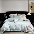 DecorBites™ Butterfly Flowers Embroidery 600TC Egyptian Cotton Bedding Set: Duvet Cover, Bed Sheet, Pillowcases