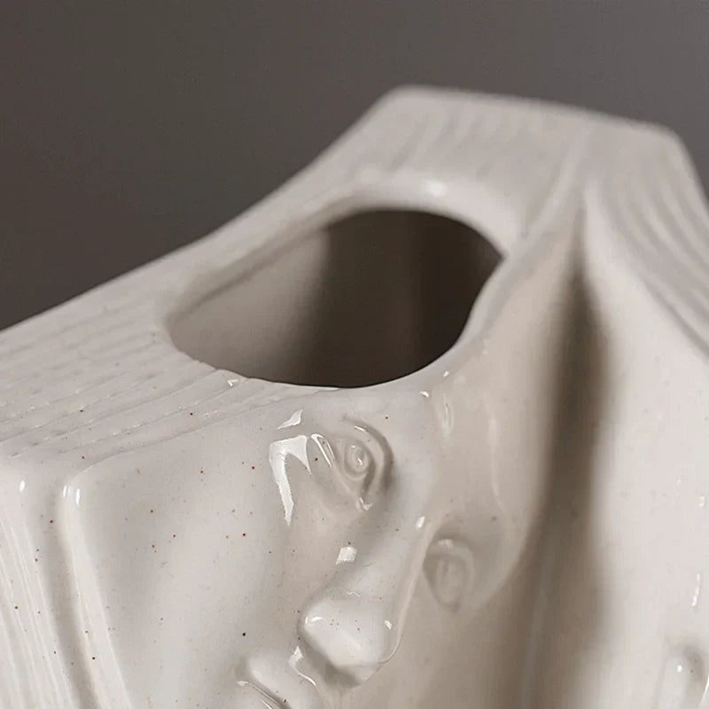 DecorBites™ Ceramic Man Face Book Stand Vase for Room Decor and Storage