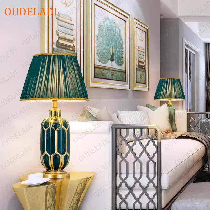 DecorBites™ Blue Ceramic Table Lamp | Post Modern American Style | Bedroom Living Room Lighting