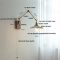 DecorBites™ Ceramic Ball Brass Walnut Wood Wall Light with Pull Chain Switch