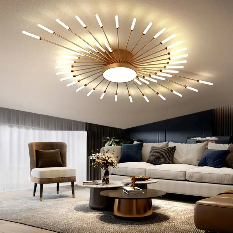 DecorBites™ Black Gold LED Chandelier: Modern Ceiling Pendant Lights for Home Living Room, Bedroom, Kitchen