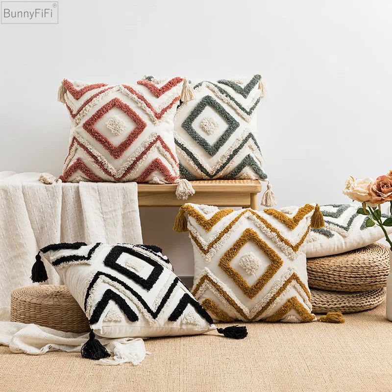 DecorBites™ Boho Diamond Pillow Cover Set - Orange Pink Green Black - 45x45cm 30x50cm