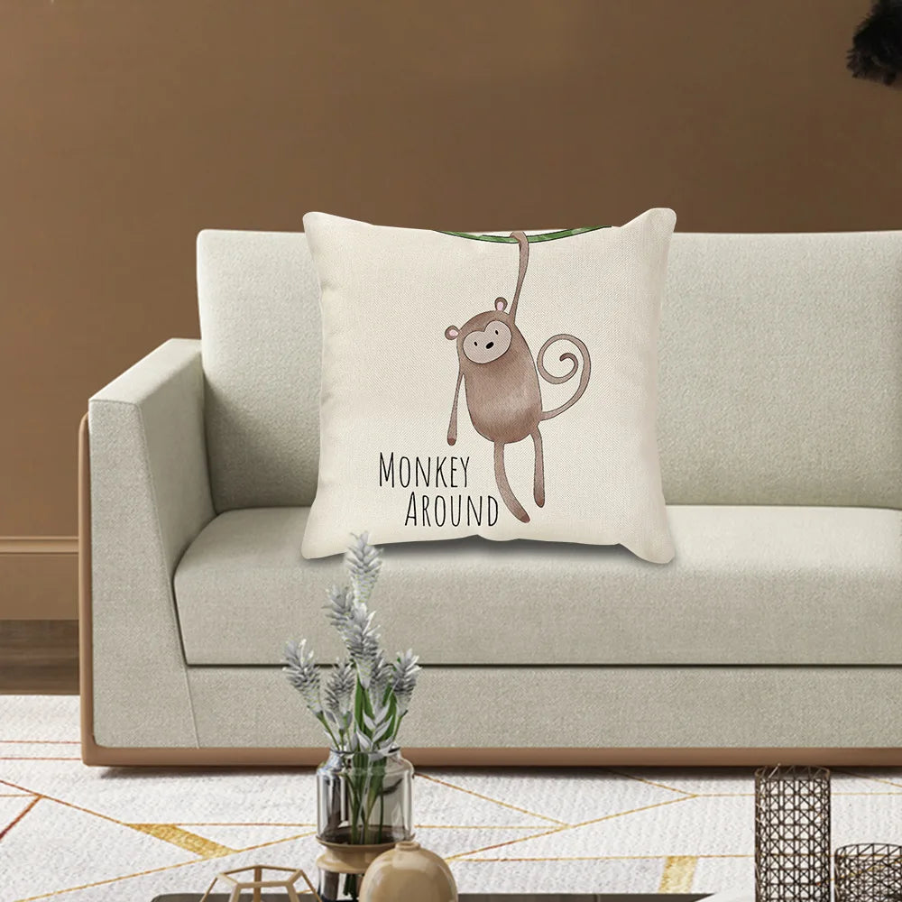 DecorBites™ Cartoon Animal Linen Pillowcase | Home Decor Throw Pillow Covers for Sofa