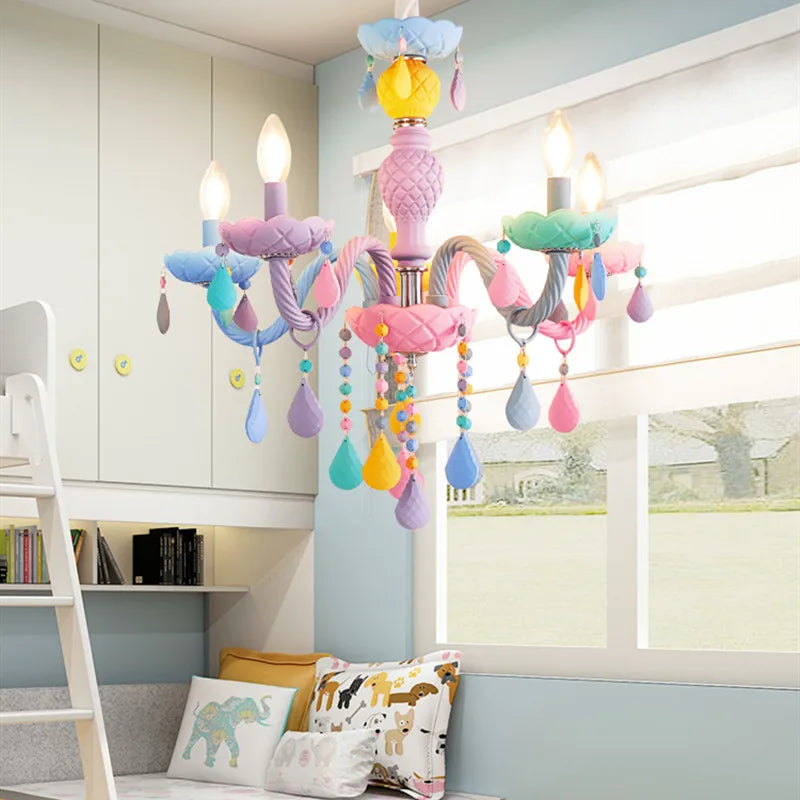 DecorBites™ Crystal Chandelier: Modern Macaron Color Children Room Luminaire