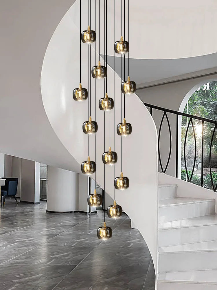 DecorBites™ Black & Gold Crystal Chandelier LED Pendant Light Fixture Loft Staircase Lighting