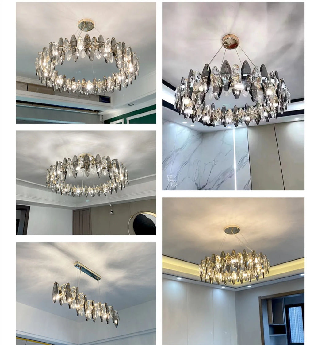 DecorBites™ Ash Crystal Ceiling Chandeliers: Modern Home Decor Hanging Lighting