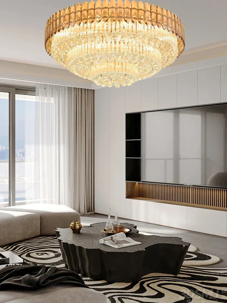DecorBites™ Amber Crystal Ceiling Lights: Modern Luxury for Living Room, Villa, Foyer
