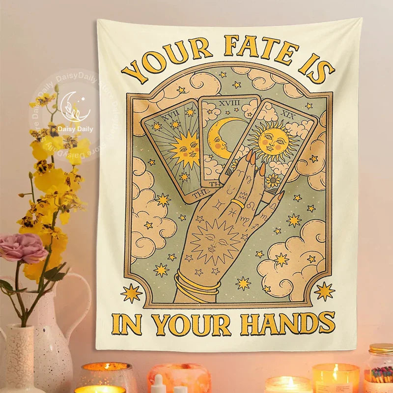 DecorBites™ Cat Tarot Tapestry: Fate & Moon Sun Aesthetic Decor for Bedroom
