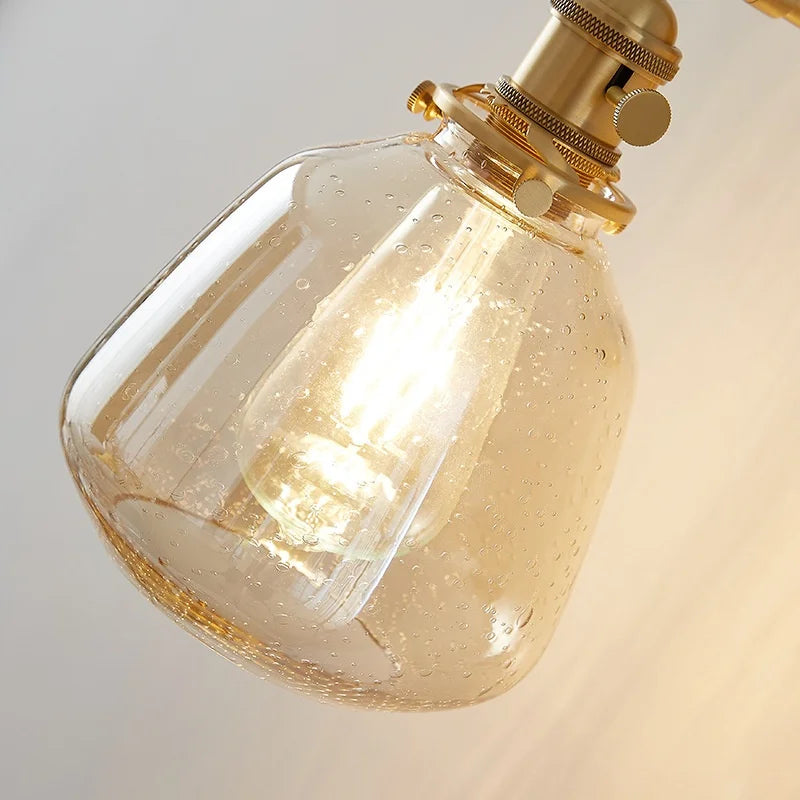 DecorBites™ Clear Glass LED Wall Sconce, Modern Rotating Bedside Lamp with Pull Chain & Copper Socket