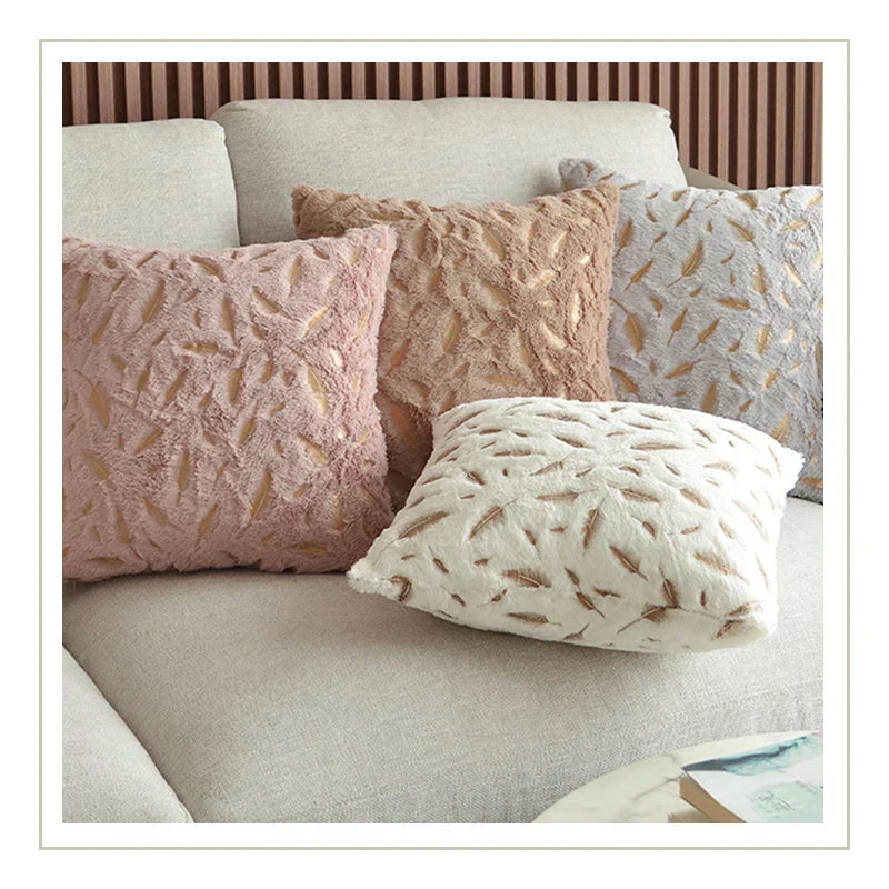 DecorBites™ Gold Feather Velvet Cushion Cover 45x45 Decorative Throw Pillows for Sofa Car