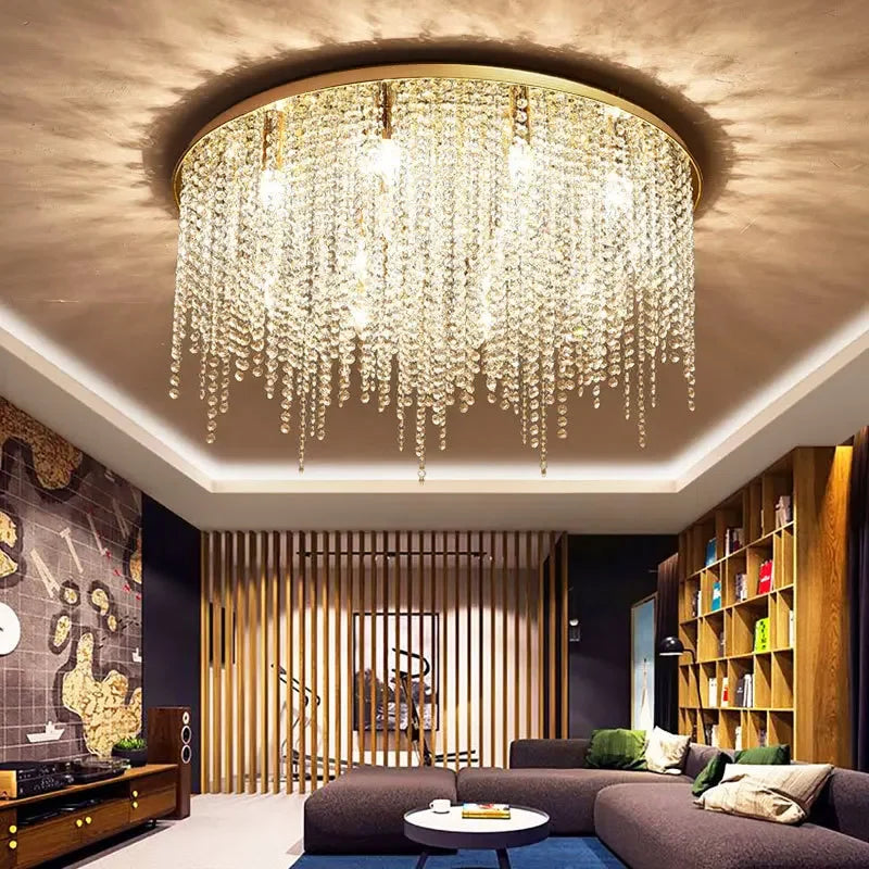 DecorBites™ Crystal Chandelier: Luxury Gold Square Ceiling Light for Living Room, Bedroom LED Fixture