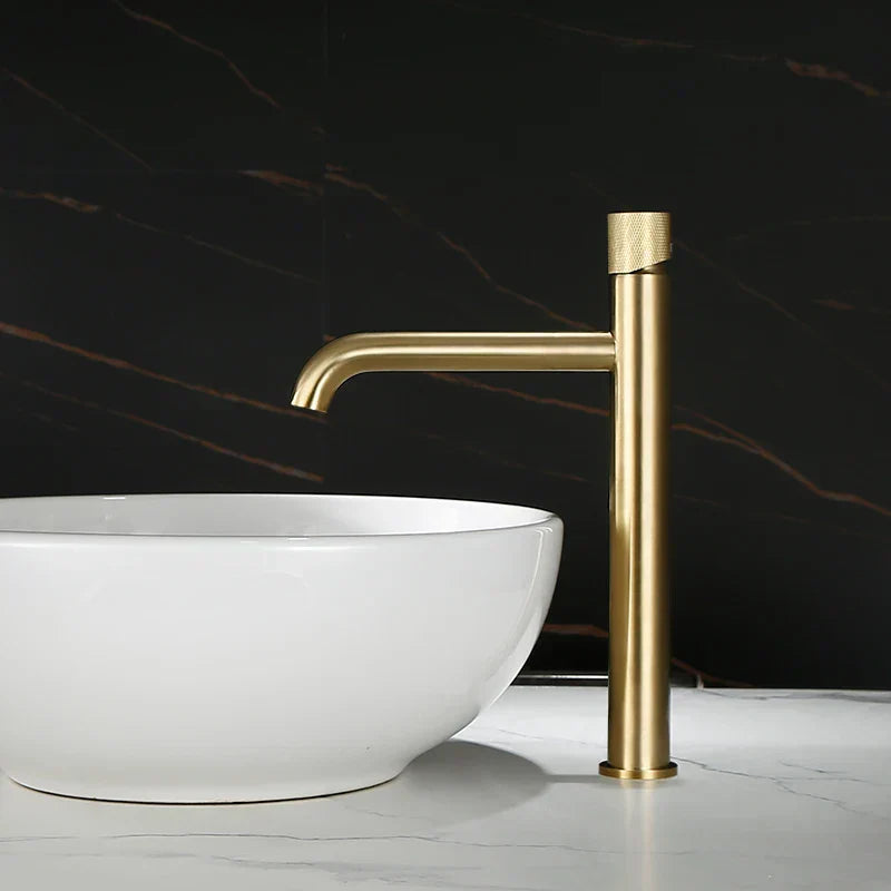 DecorBites™ Brushed Gold Basin Faucet: Solid Brass Hot Water Mixer Sink Tap