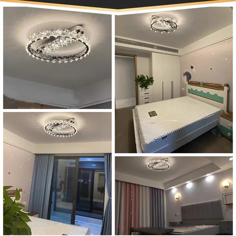 DecorBites™ Crystal Ceiling Lamp: Modern Luxury Dimmable Lighting for Living Dining Bedroom