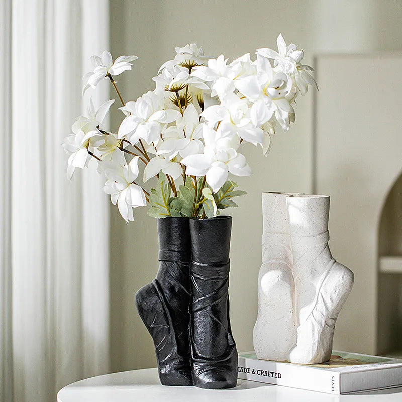 DecorBites™ Ballet Shoes Vase: Realistic Dancer Portrait Sculpture for Home Decoration