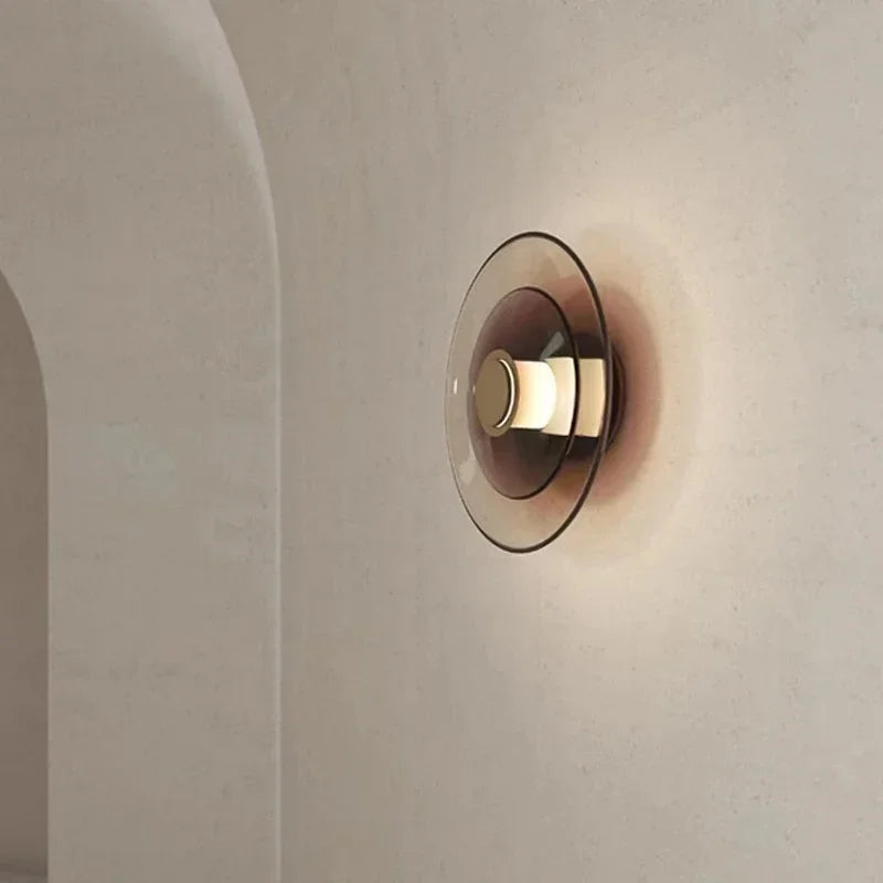 DecorBites™ Amber Glass Disc Wall Lamp: Modern Minimalist LED Sconce Lighting Fixture