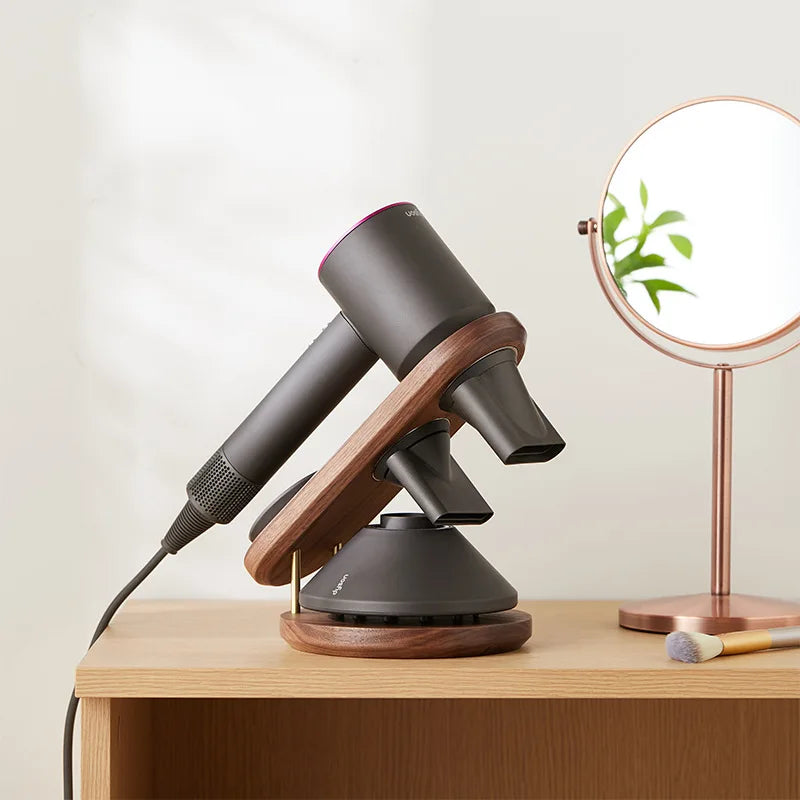 DecorBites™ Hair Dryer Holder for Dyson Supersonic - Walnut Beech Wood Bathroom Rack