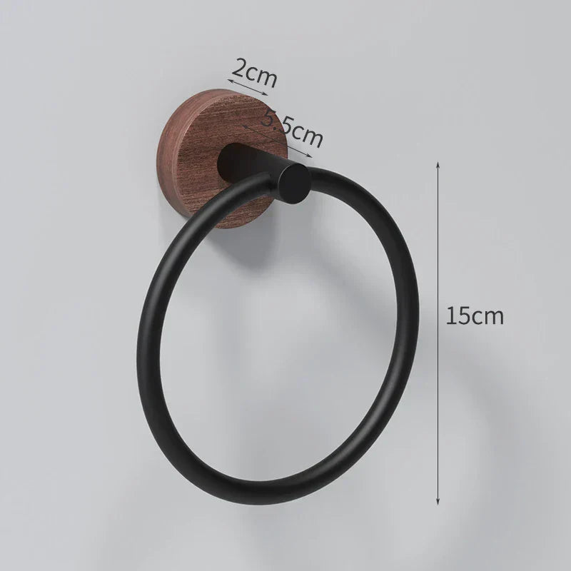DecorBites™ Aluminum & Walnut Towel Ring: Bathroom & Kitchen Wall Mount Holder