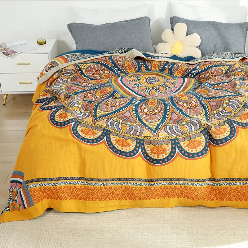 DecorBites™ Cotton Mandala Leisure Blanket - Soft Double Nap Bedspread & Sofa Towel