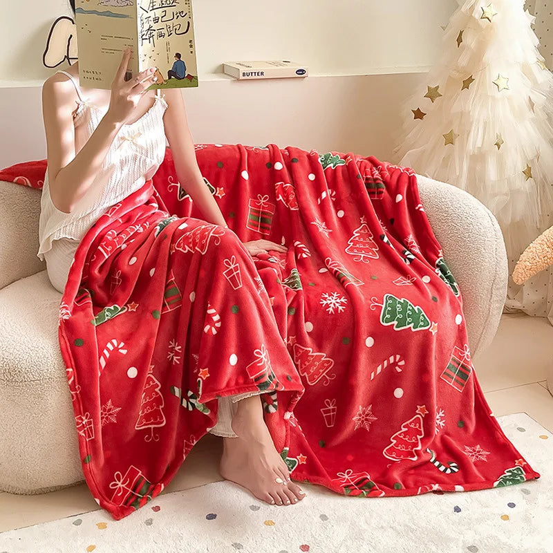 DecorBites™ Christmas Flannel Blanket - Soft & Cozy Cartoon Shawl for Home & Office