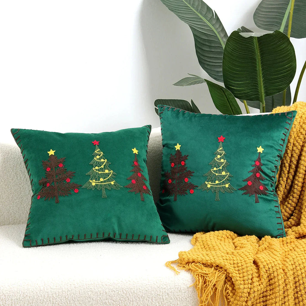 DecorBites™ Christmas Patchwork MerryChristmas Cushion Cover Embroidered Velvet Home Decor