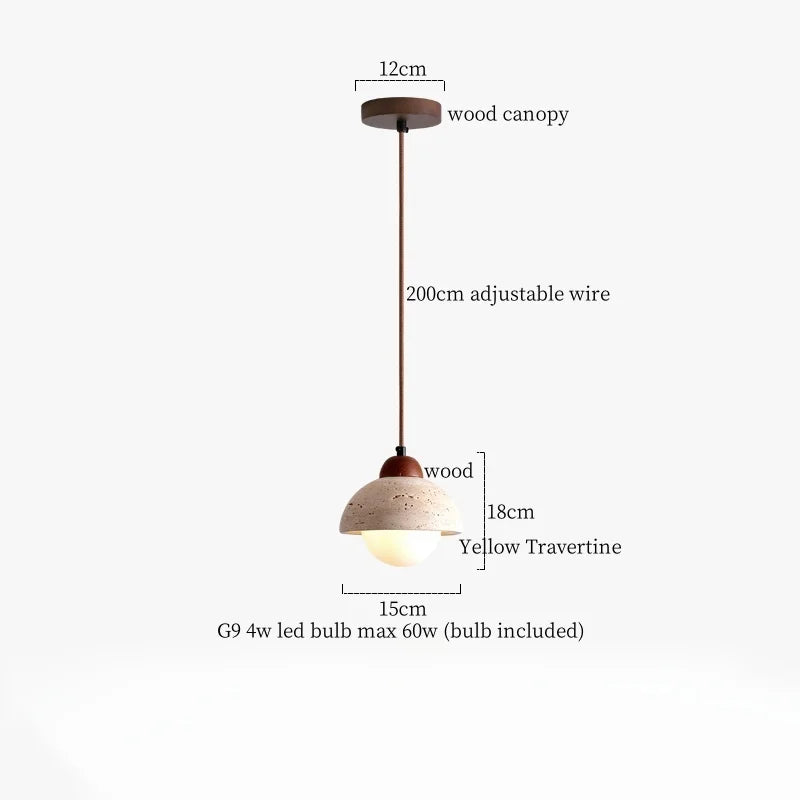 DecorBites™ Iron Yellow Travertine LED Pendant Light for Bedside Dining Living Room