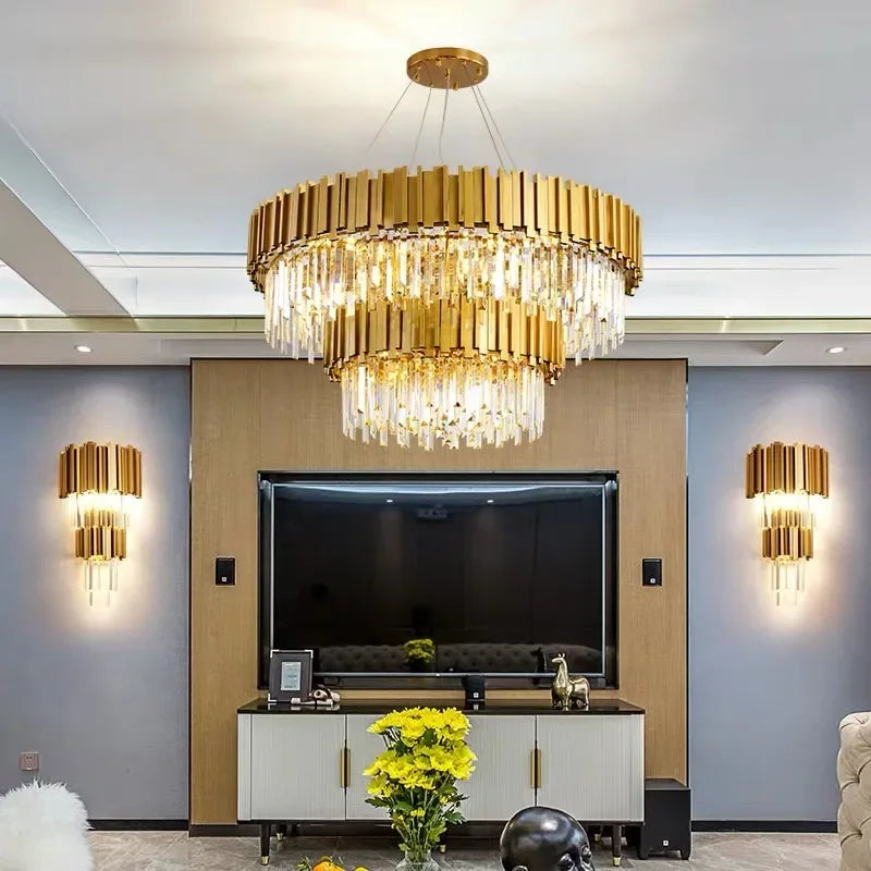 DecorBites™ Crystal Ceiling Lamp: Modern Luxury Gold Round LED Living Room Lighting Fixtures