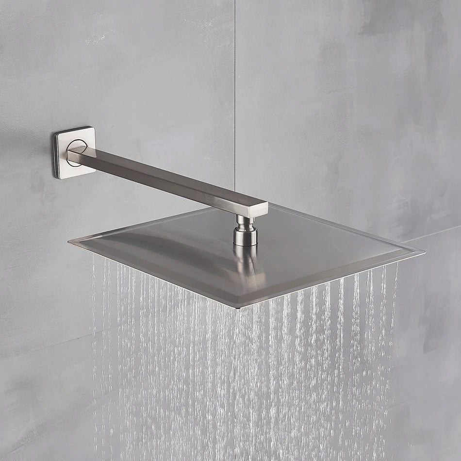 DecorBites™ Brushed Nickel Rainfall Shower Head with Shower Arm - Ultra Thin Top Sprayer