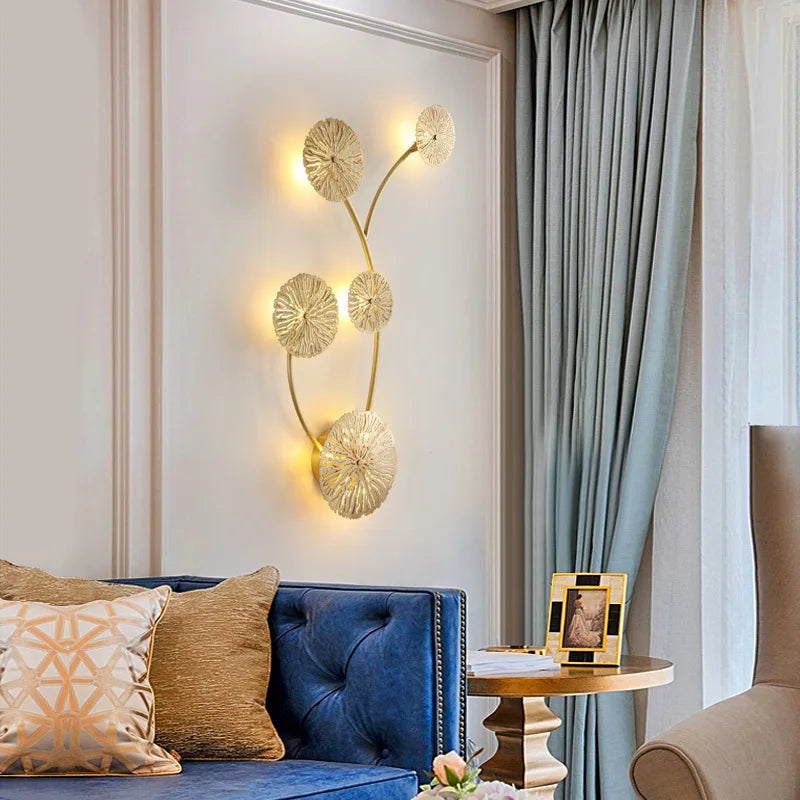 DecorBites™ Gold Flower Copper Frame Wall Sconce for Hotel Dining Room Lighting