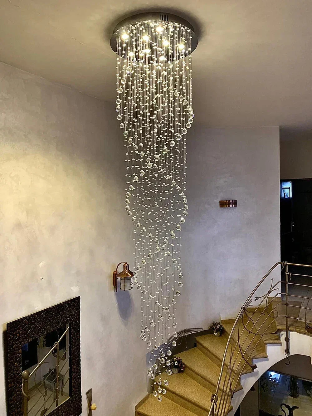 DecorBites™ Crystal Chandelier for Staircase Luxury Hotel Bedroom Hanging Light