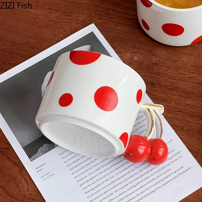 DecorBites™ Cherry Porcelain Mugs Gold Plated Coffee Cup Teacup Tableware Fruits Juice