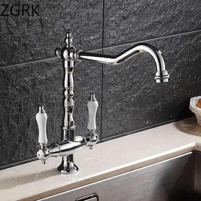 DecorBites™ Antique Brass Kitchen Faucet with Dual Handles and 360° Rotation