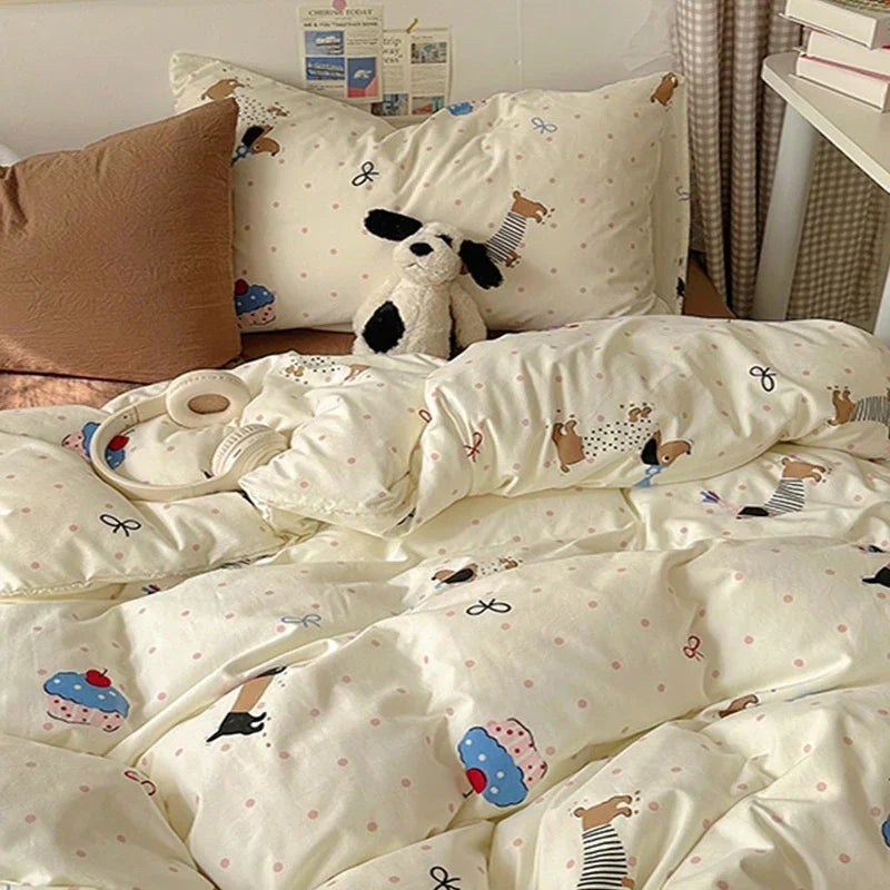 DecorBites™ Cartoon Print Quilt Cover Set for King Queen Beds - All Seasons Comfort