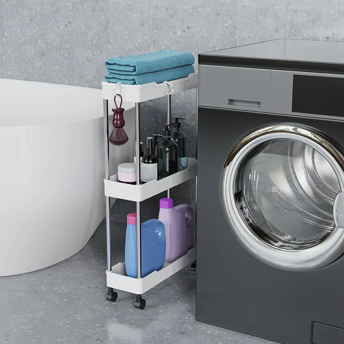 DecorBites™ Bathroom Storage Rack with Wheels - Multi-Purpose Rolling Utility Cart