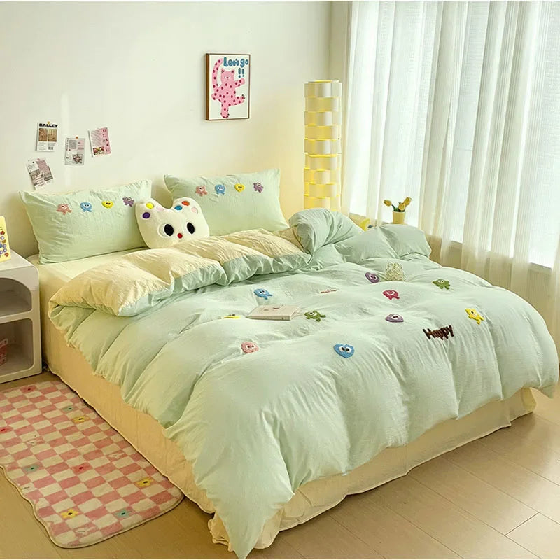 DecorBites™ Cartoon Towel Embroidery Bedding Set in Soft Washed Cotton for Kids