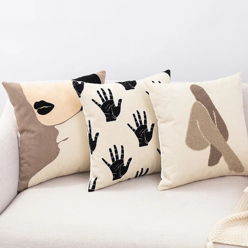 DecorBites™ Embroidered Cotton Cushion Cover in Nordic Ins Style, Abstract Design