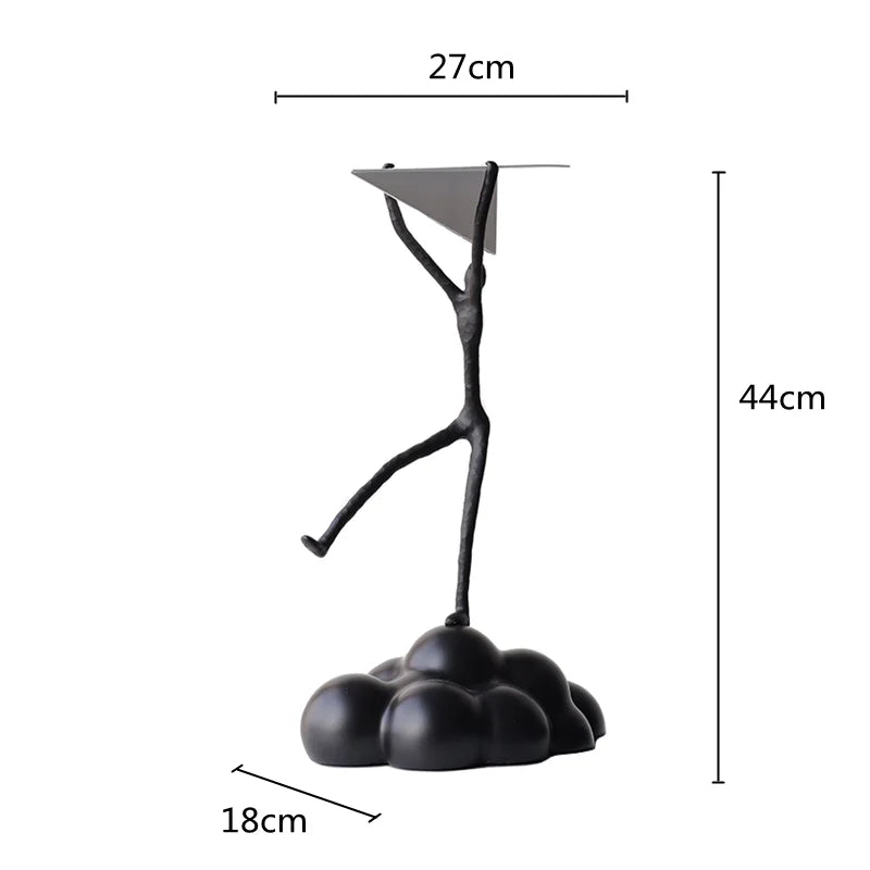 "DecorBites™ Resin Paper Airplane Cloud Figure for Home Decor - Black Cartoon Abstract Figurine"