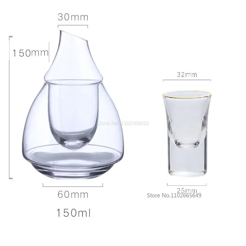 DecorBites™ Japanese Style Glass Wine Bottle & Cup Set with Wine Warmer