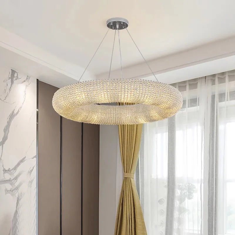 DecorBites™ Crystal Loft Chandelier: Modern Luxury LED Pendant Light for Living Room Decor