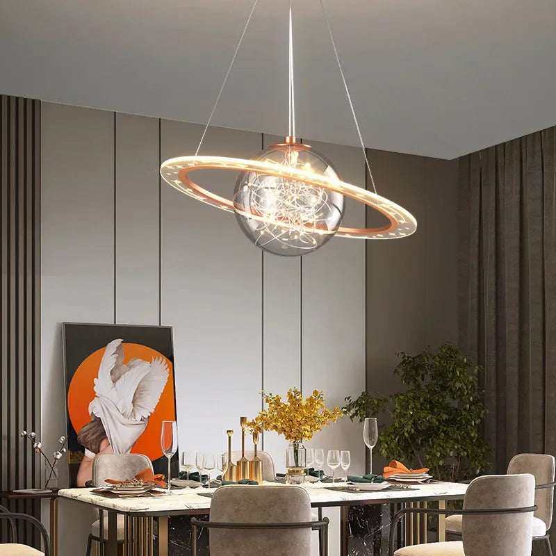 DecorBites™ Children's Planet Earth Pendant Lamp: Acrylic Space Star Theme LED Hanging Light