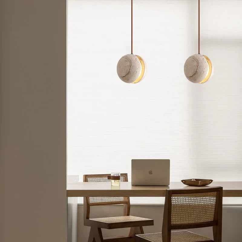 DecorBites™ LED Pendant Light Fixture Yellow Travertine Adjustable Hanging Lamp
