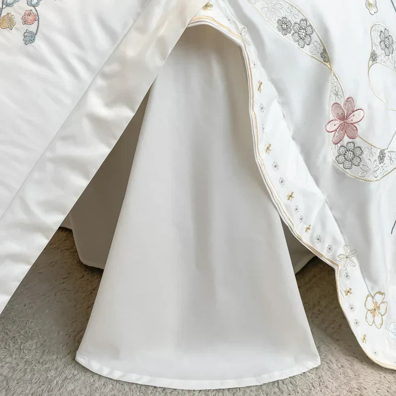 DecorBites™ Chic Flowers Embroidery Princess Bedding Set - 100% Egyptian Cotton - Duvet Cover, Sheet, Pillowcases