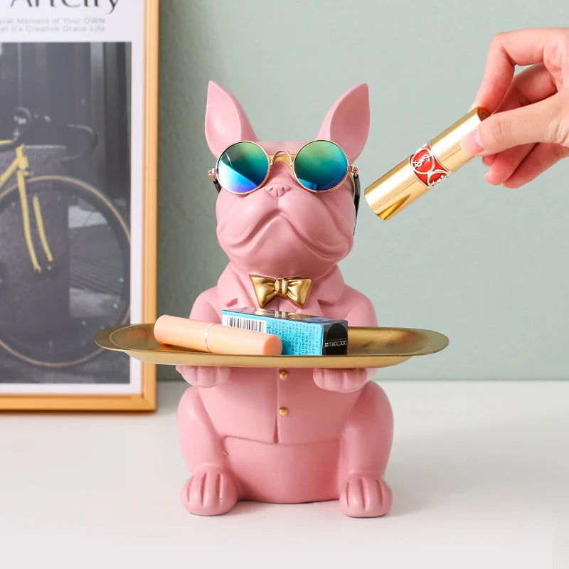 DecorBites™ Bulldog Storage Tray Coin Bank Key Holder Modern Statue Figurine