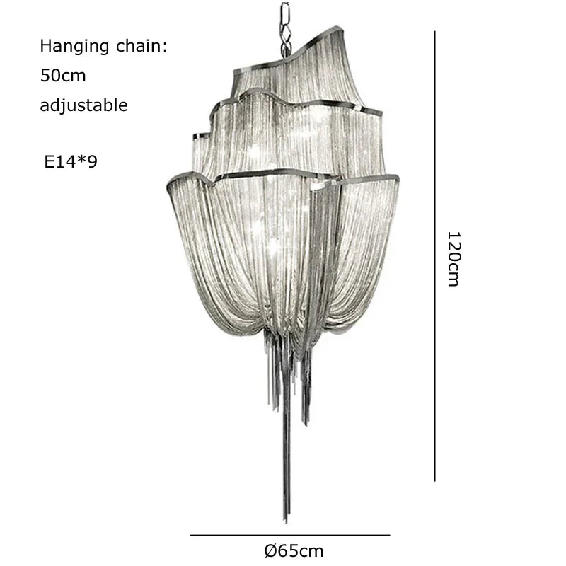 DecorBites™ Gold Tassel Chain Chandelier LED Hanging Lamp Lustres for Dining Room