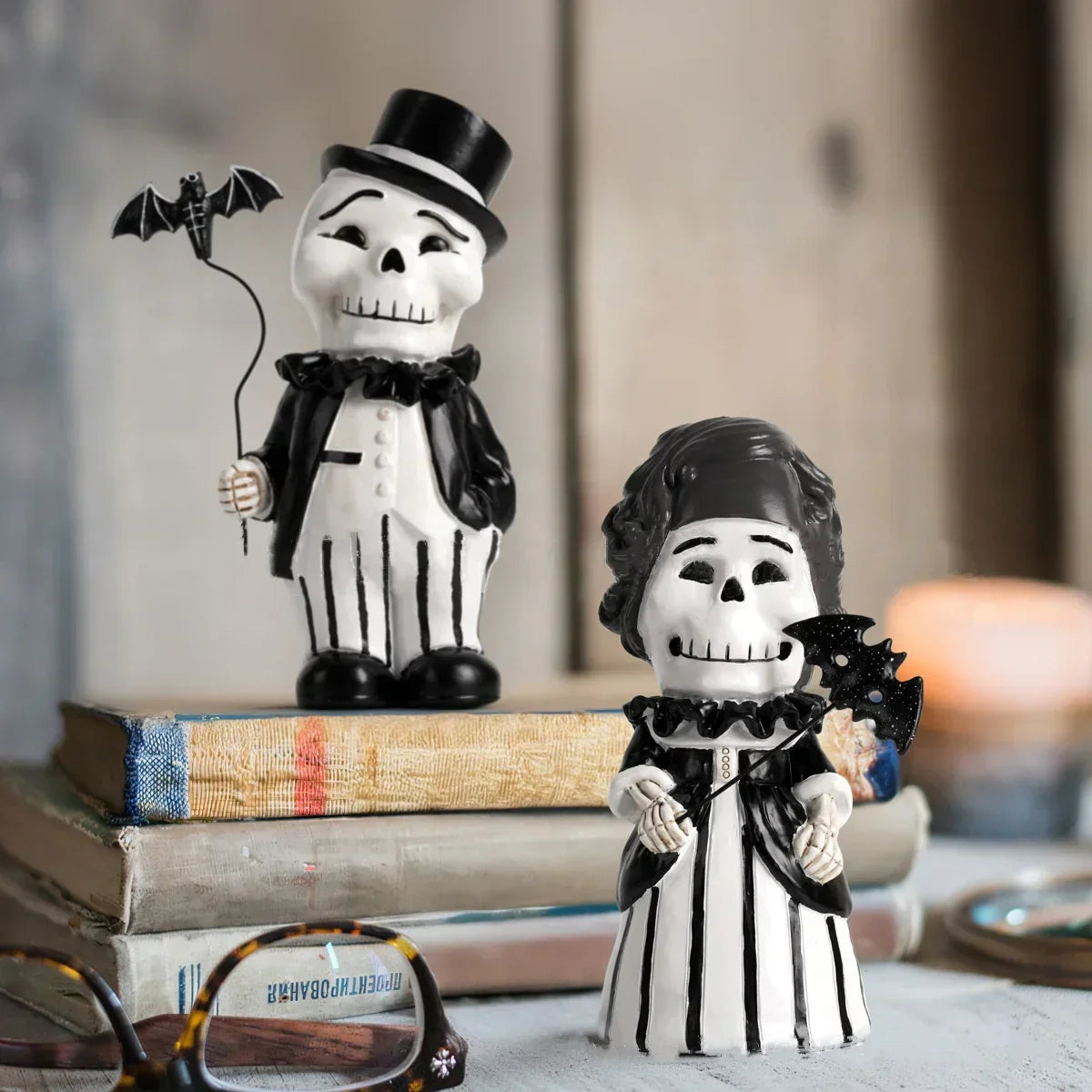 DecorBites™ Cartoon Skeleton Gentleman Bat Halloween Statue Home Decor Figurine