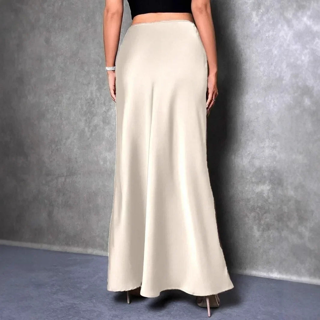 Satin Skirt Autumn Winter Simple A line Long Skirt Women Clothing